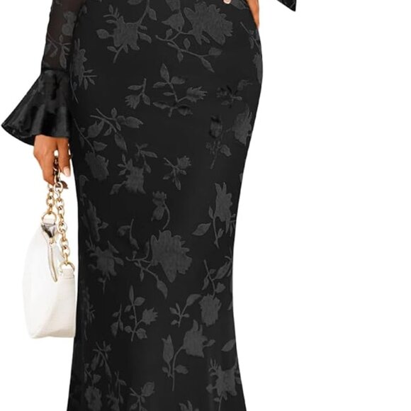 Luxurious Bell Sleeve Floral Maxi Dress – Ideal for Cocktail and Formal Events